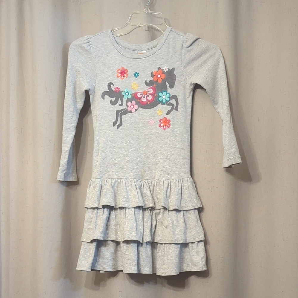 Gymboree Light Gray Dress with Unicorn and Floral Accents